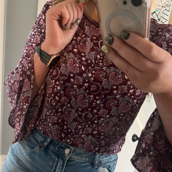 Ann Taylor Loft Purple Spring Floral Print Top Ruffle Long Sleeve, Medium - Picture 9 of 9